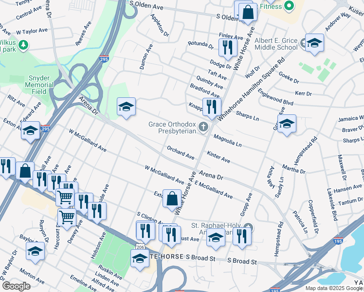 map of restaurants, bars, coffee shops, grocery stores, and more near 1836 Orchard Avenue in Hamilton Township
