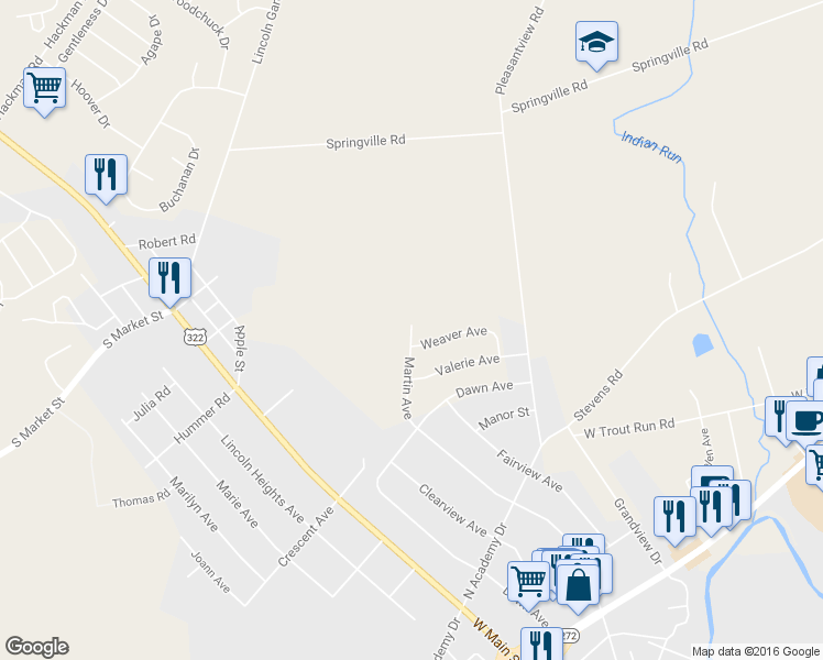 map of restaurants, bars, coffee shops, grocery stores, and more near 1306 Martin Avenue in Ephrata