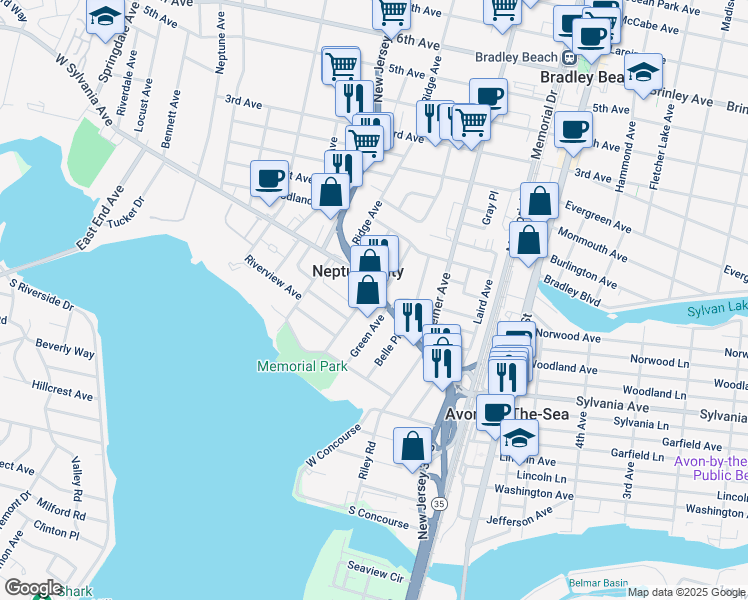 map of restaurants, bars, coffee shops, grocery stores, and more near 42 Myron Avenue in Neptune City