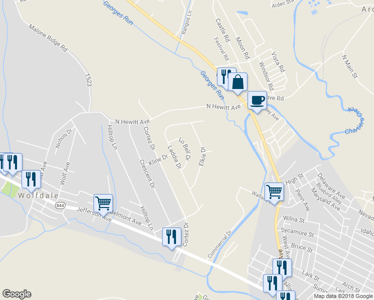 map of restaurants, bars, coffee shops, grocery stores, and more near 45 Lo Bell Drive in Washington