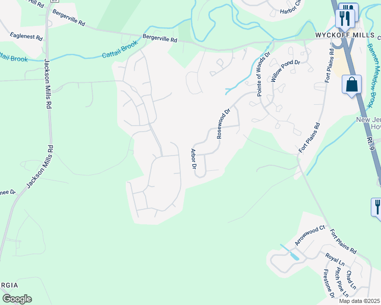 map of restaurants, bars, coffee shops, grocery stores, and more near 40 Arbor Drive in Howell Township