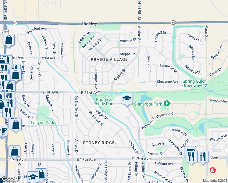 map of restaurants, bars, coffee shops, grocery stores, and more near 2031 Bristol Court in Longmont