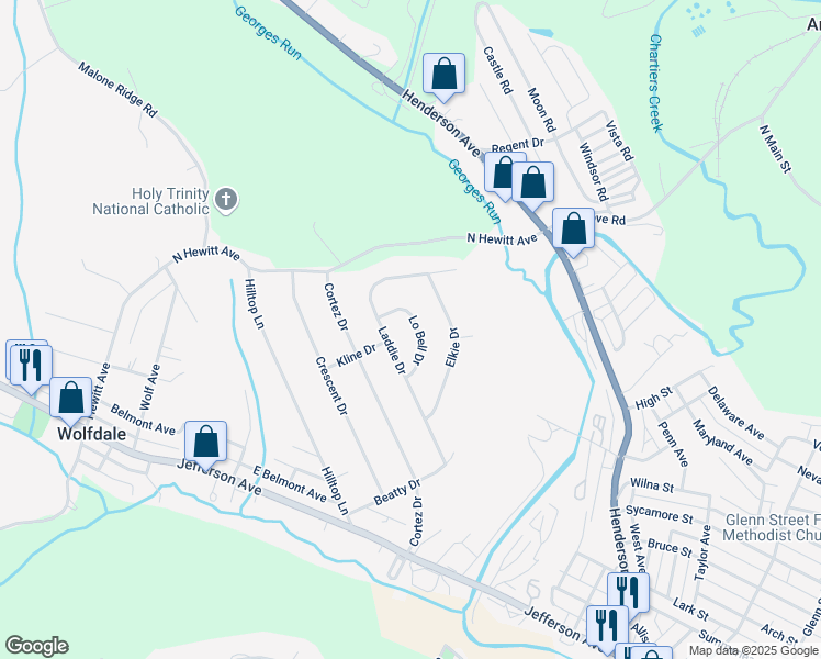 map of restaurants, bars, coffee shops, grocery stores, and more near 188 Laddie Drive in Washington