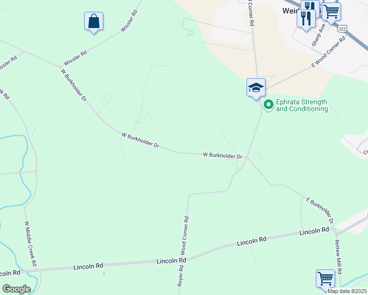 map of restaurants, bars, coffee shops, grocery stores, and more near 95 West Burkholder Drive in Lititz