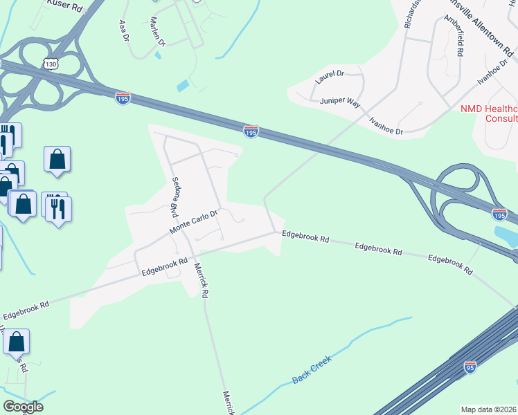 map of restaurants, bars, coffee shops, grocery stores, and more near 1 Richardson Road in Robbinsville Township