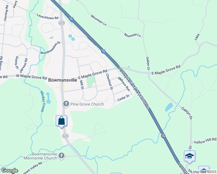 map of restaurants, bars, coffee shops, grocery stores, and more near 1225 Chestnut Street in Narvon