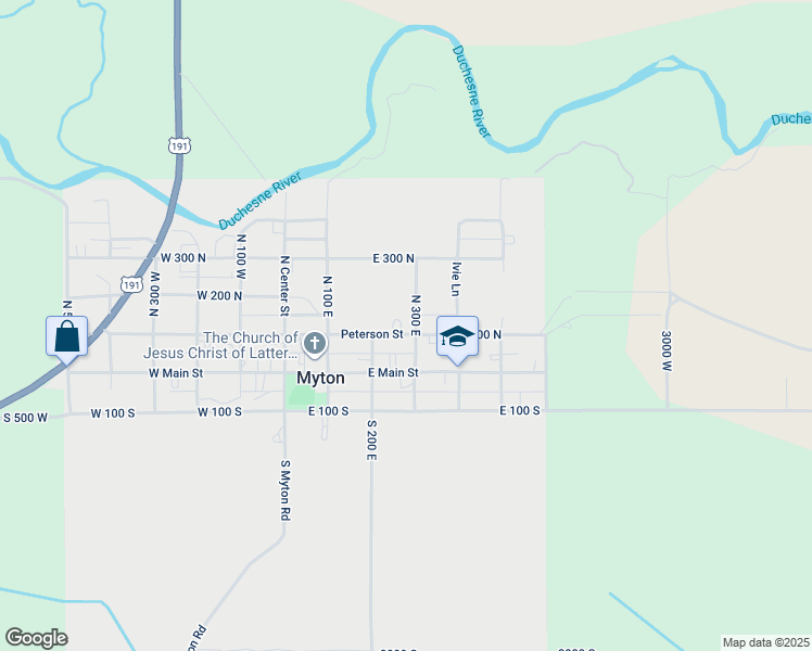 map of restaurants, bars, coffee shops, grocery stores, and more near 285 East 100 North in Myton