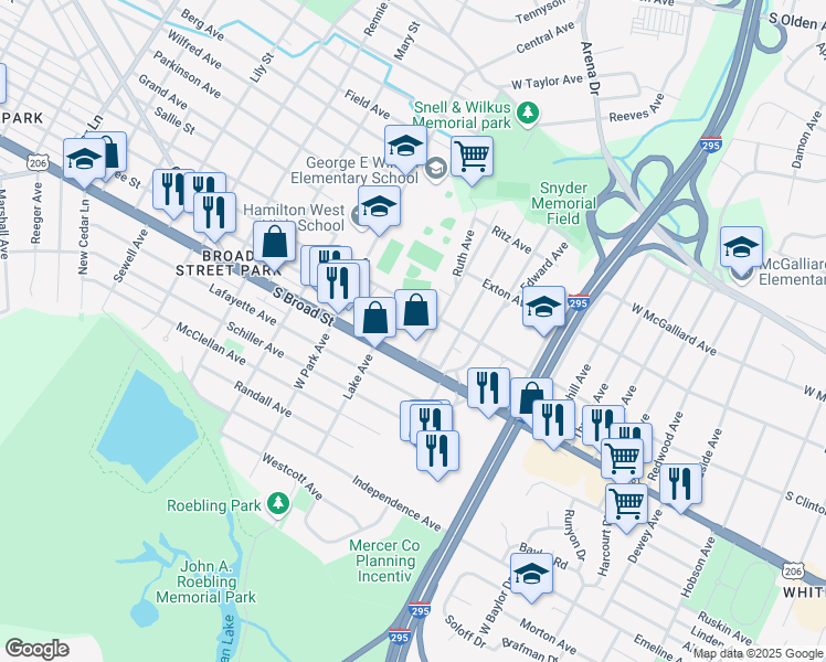 map of restaurants, bars, coffee shops, grocery stores, and more near 21 Samdin Boulevard in Hamilton Township