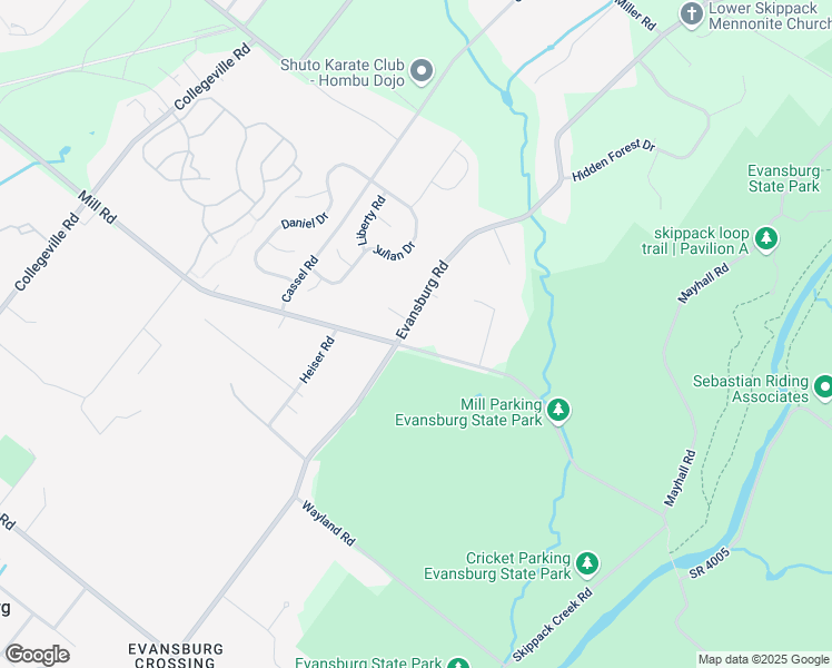 map of restaurants, bars, coffee shops, grocery stores, and more near 3797 Mill Road in Collegeville