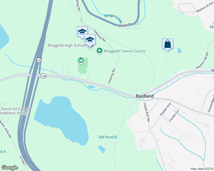 map of restaurants, bars, coffee shops, grocery stores, and more near 3705 Dry Run Road in Monongahela