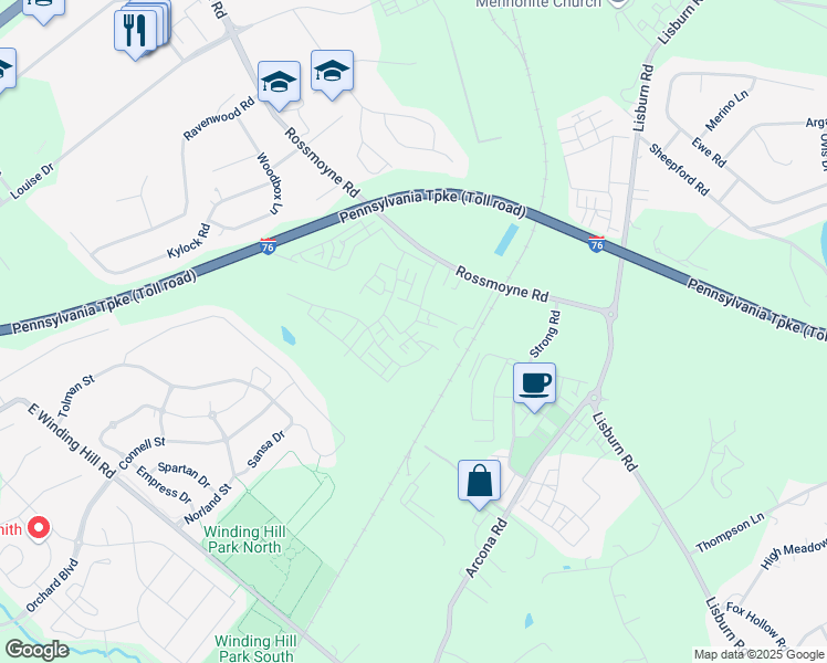 map of restaurants, bars, coffee shops, grocery stores, and more near 3207 Wayland Road in Mechanicsburg