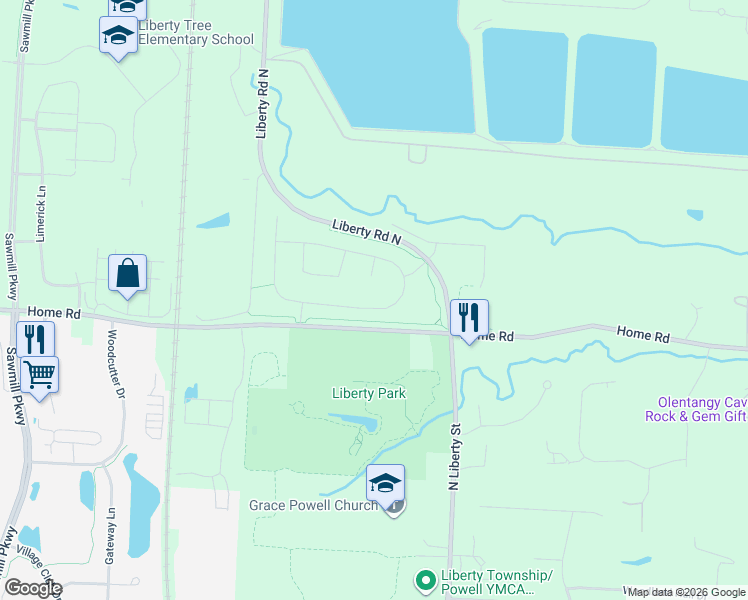 map of restaurants, bars, coffee shops, grocery stores, and more near 7290 Whitecap Drive in Powell