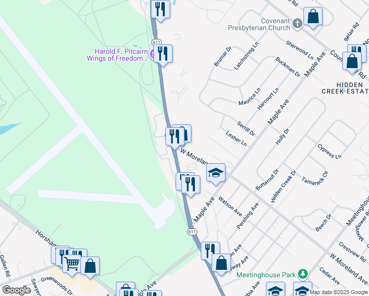 map of restaurants, bars, coffee shops, grocery stores, and more near 536 West Moreland Avenue in Horsham