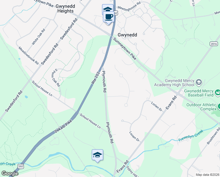map of restaurants, bars, coffee shops, grocery stores, and more near 1508 Latchstring Lane in Gwynedd Valley