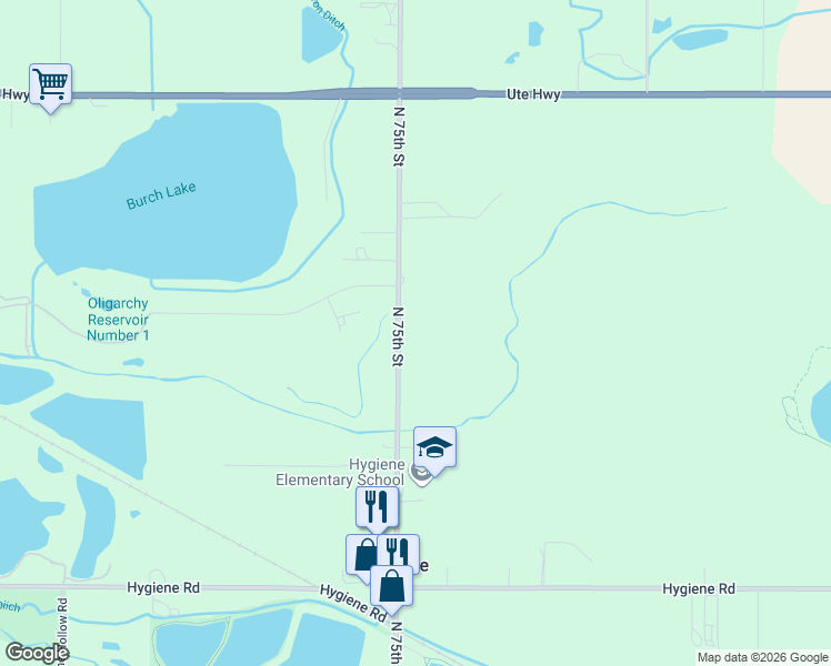 map of restaurants, bars, coffee shops, grocery stores, and more near 12252 North 75th Street in Longmont