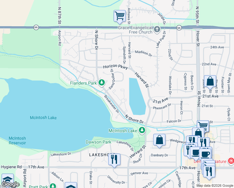 map of restaurants, bars, coffee shops, grocery stores, and more near 2988 Bellmeade Way in Longmont