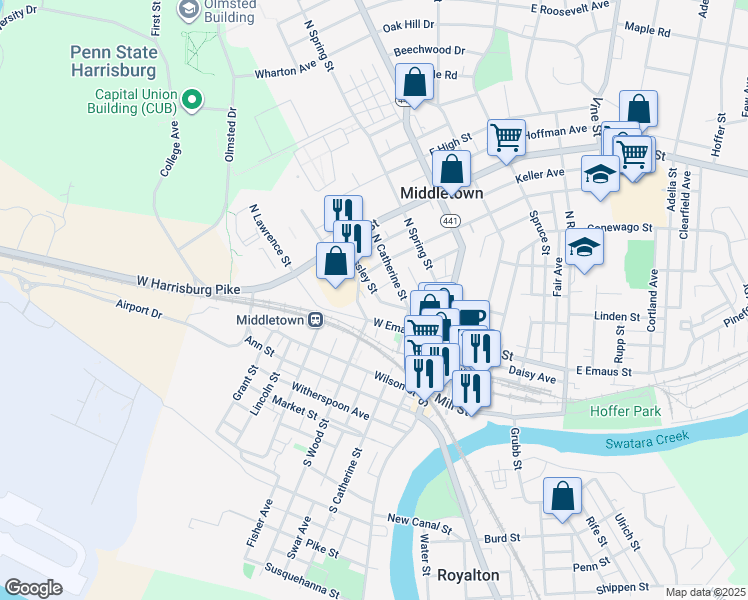 map of restaurants, bars, coffee shops, grocery stores, and more near in Middletown