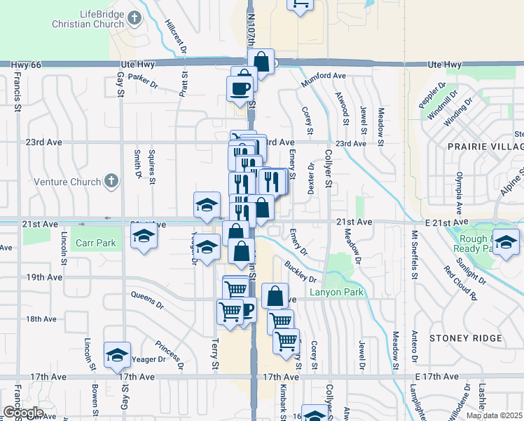 map of restaurants, bars, coffee shops, grocery stores, and more near 2112-2210 Main St in Longmont