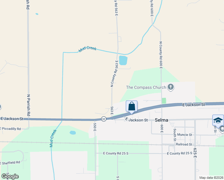 map of restaurants, bars, coffee shops, grocery stores, and more near 1111 North 563 East Road in Selma