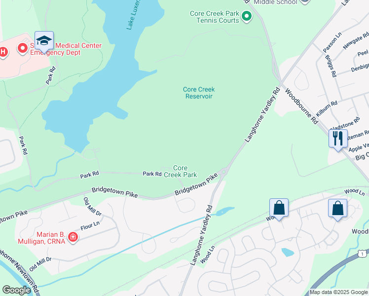 map of restaurants, bars, coffee shops, grocery stores, and more near in Hulmeville