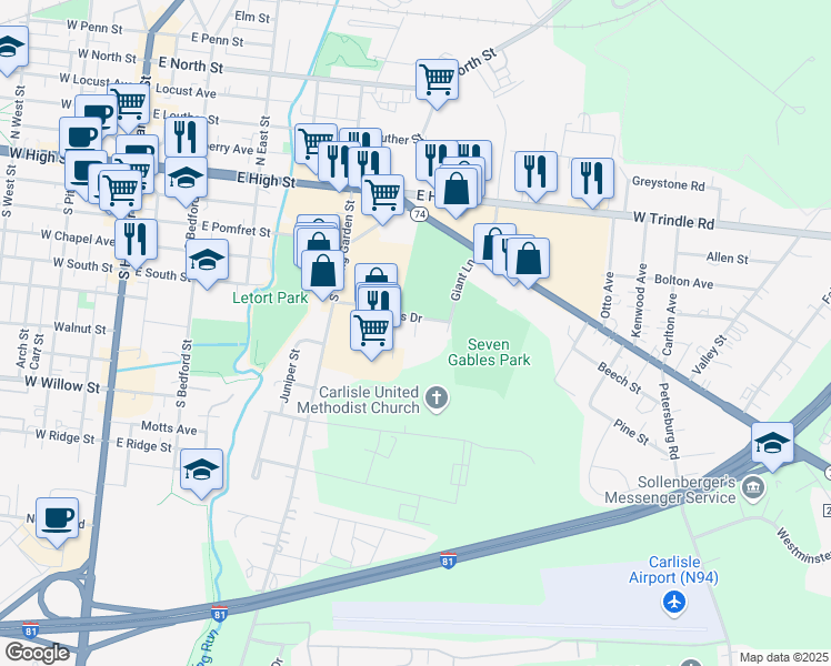 map of restaurants, bars, coffee shops, grocery stores, and more near 1 Dawn Ridge Loop in Carlisle