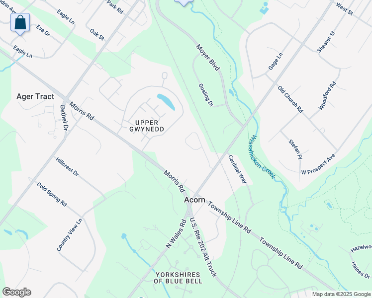 map of restaurants, bars, coffee shops, grocery stores, and more near 267 Acorn Lane in North Wales