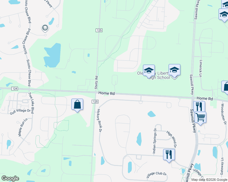 map of restaurants, bars, coffee shops, grocery stores, and more near 4026 Home Road in Powell