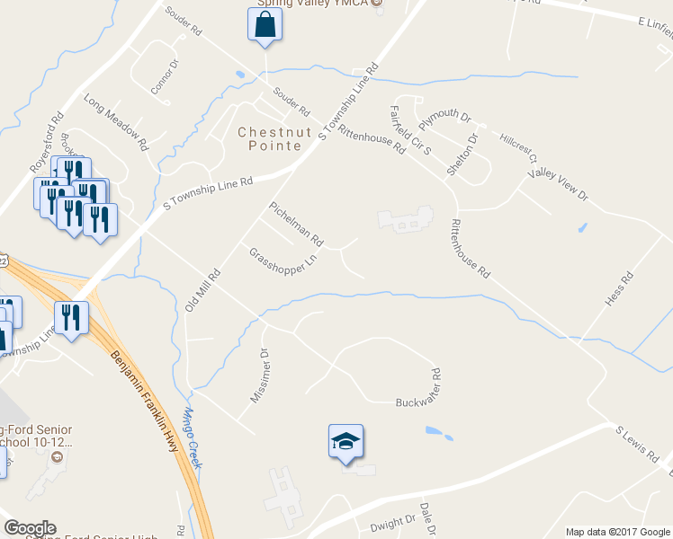 map of restaurants, bars, coffee shops, grocery stores, and more near 2 Dorothy Circle in Royersford