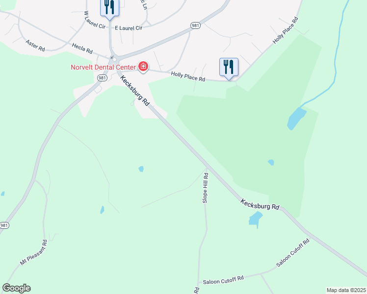 map of restaurants, bars, coffee shops, grocery stores, and more near 1651 Kecksburg Road in Mount Pleasant