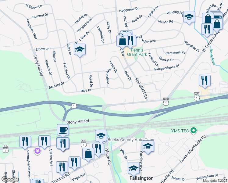 map of restaurants, bars, coffee shops, grocery stores, and more near 114 Rice Drive in Morrisville
