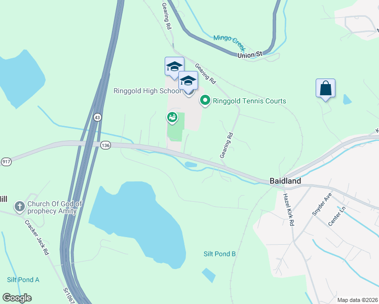 map of restaurants, bars, coffee shops, grocery stores, and more near 3681 Dry Run Road in Monongahela