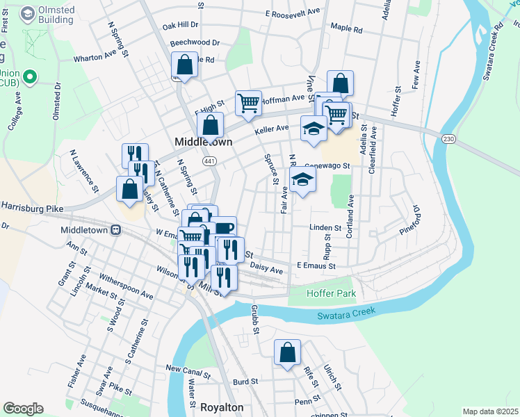 map of restaurants, bars, coffee shops, grocery stores, and more near 135 Linden Street in Middletown