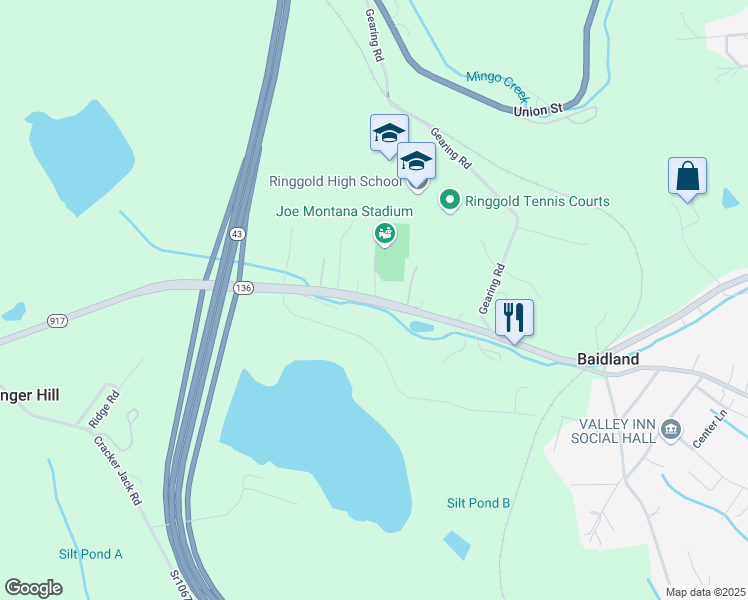 map of restaurants, bars, coffee shops, grocery stores, and more near 1 Ram Drive in Monongahela