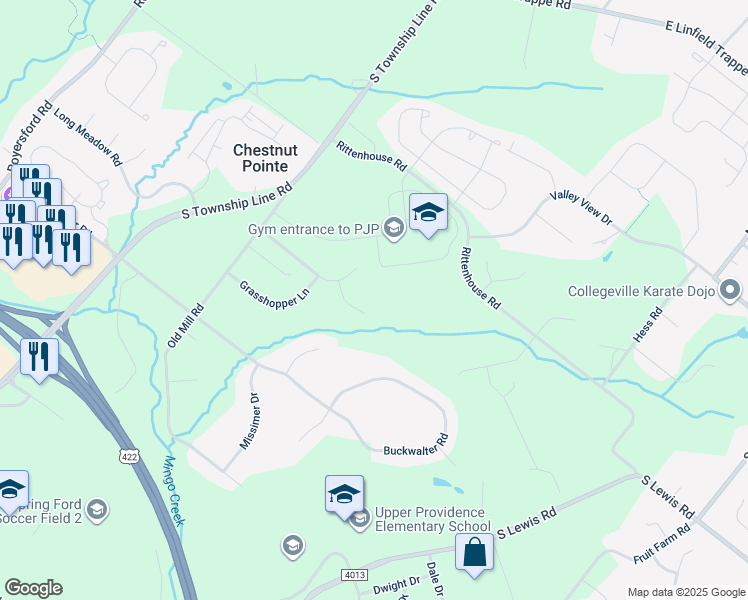 map of restaurants, bars, coffee shops, grocery stores, and more near 6 Dorothy Circle in Royersford