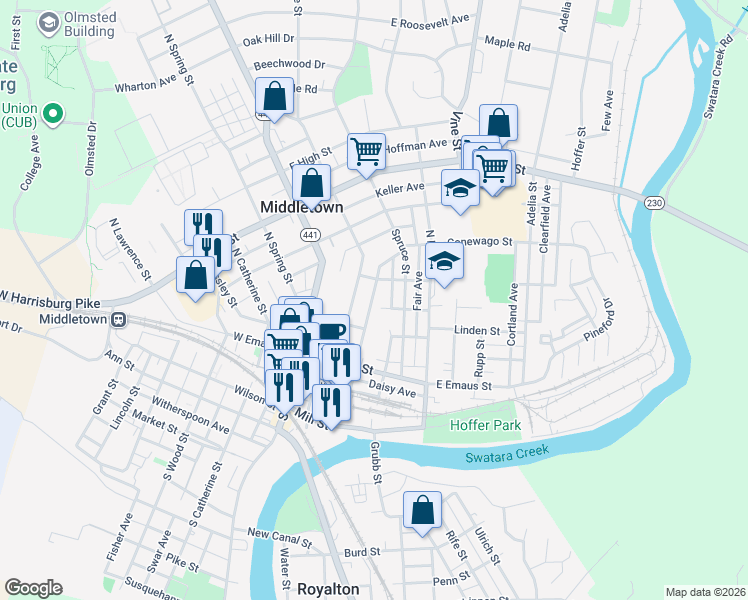 map of restaurants, bars, coffee shops, grocery stores, and more near 200 Peony Avenue in Middletown