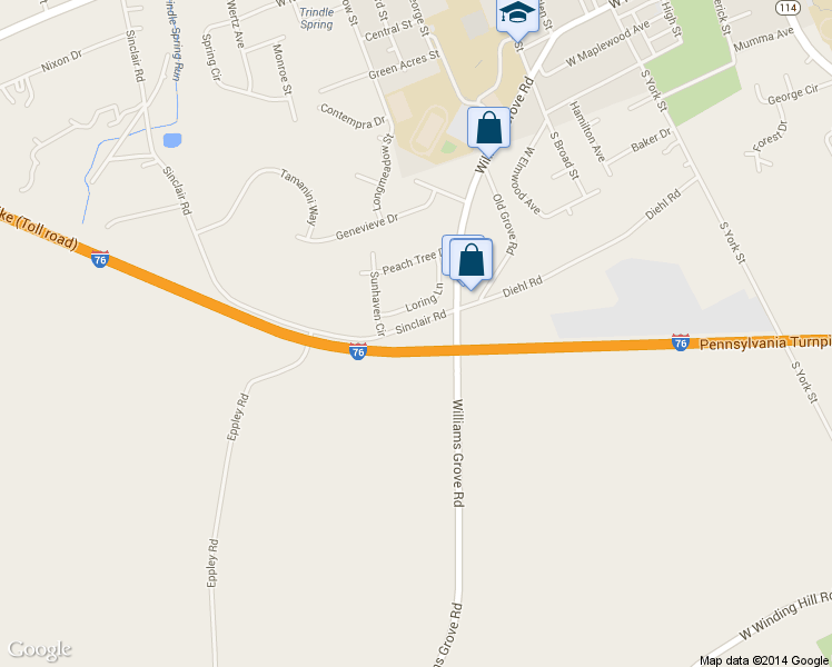 map of restaurants, bars, coffee shops, grocery stores, and more near 719 Sinclair Rd in Mechanicsburg