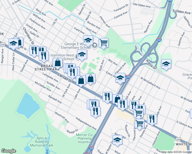 map of restaurants, bars, coffee shops, grocery stores, and more near 132 Samdin Boulevard in Hamilton Township