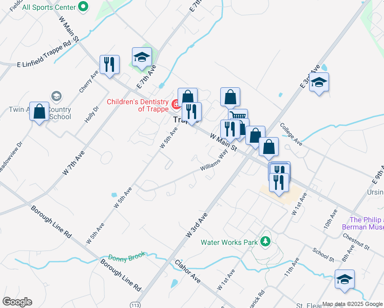 map of restaurants, bars, coffee shops, grocery stores, and more near 654 Hamilton Ct in Collegeville
