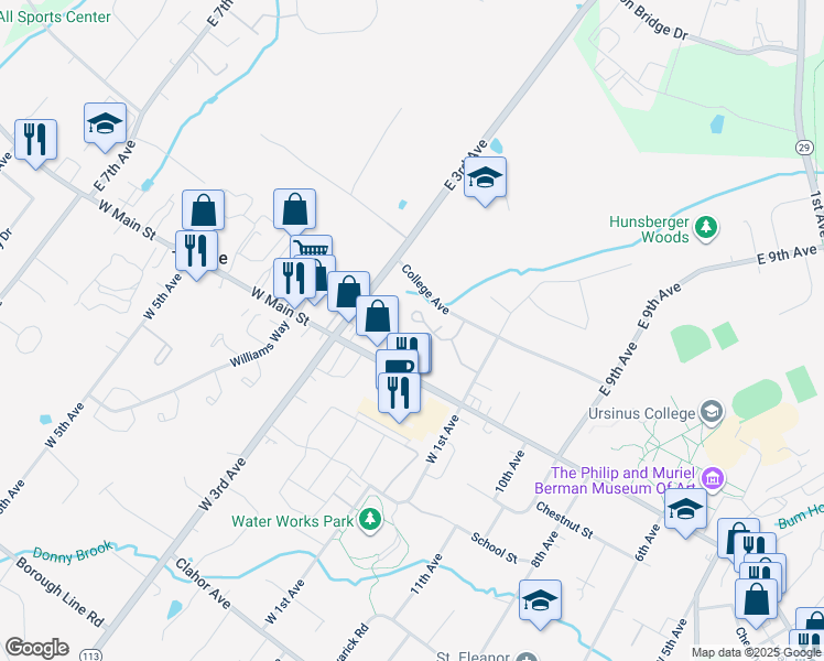 map of restaurants, bars, coffee shops, grocery stores, and more near 122 Colonels Place in Trappe