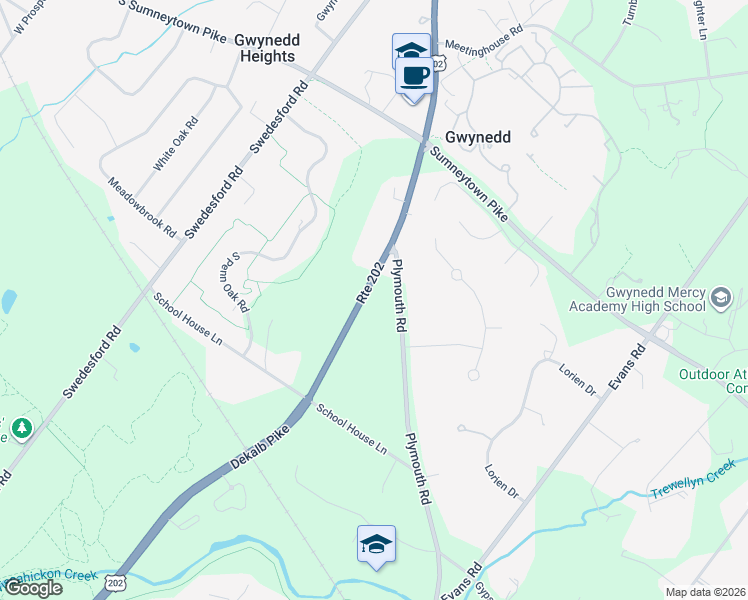 map of restaurants, bars, coffee shops, grocery stores, and more near 915 Plymouth Road in Gwynedd Valley