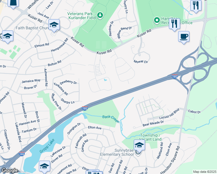 map of restaurants, bars, coffee shops, grocery stores, and more near 46 Kay Chiarello Way in Trenton