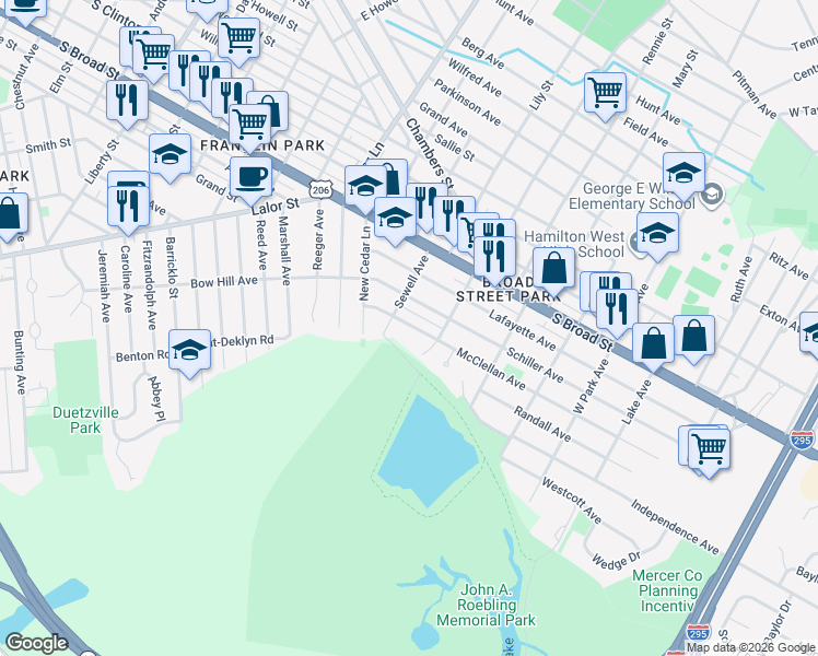 map of restaurants, bars, coffee shops, grocery stores, and more near 306 Sewell Avenue in Trenton