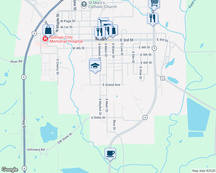 map of restaurants, bars, coffee shops, grocery stores, and more near 202 East Grand Avenue in Milan