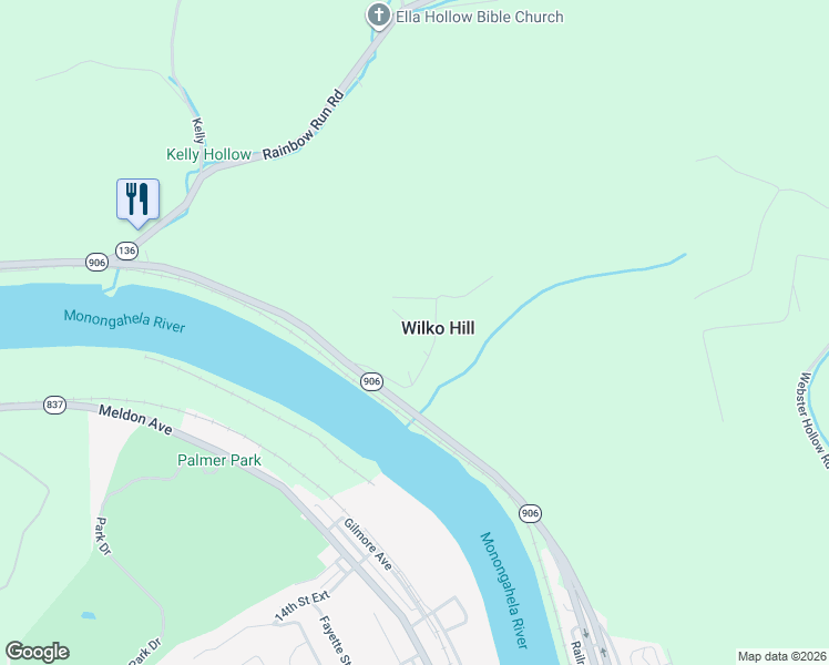 map of restaurants, bars, coffee shops, grocery stores, and more near 1211 Wilko Street in Monessen
