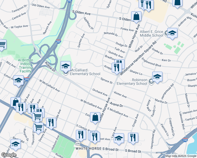 map of restaurants, bars, coffee shops, grocery stores, and more near 1811 Spruce Street in Hamilton Township