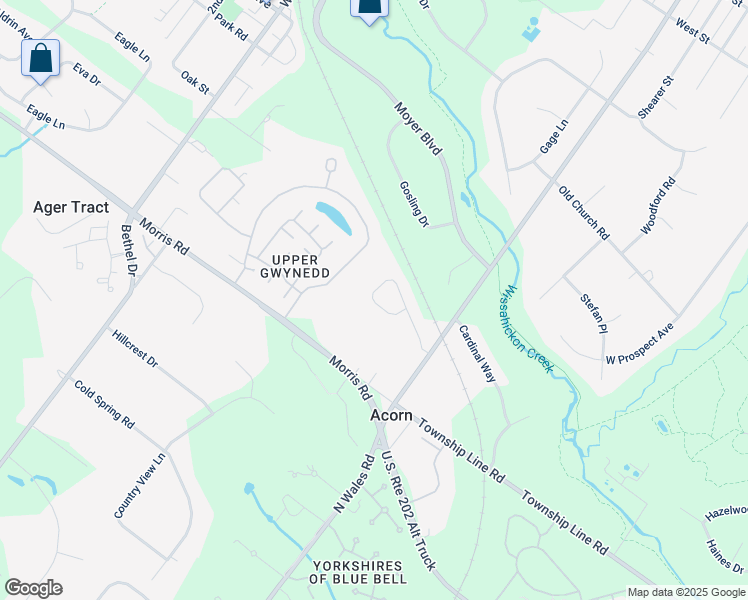 map of restaurants, bars, coffee shops, grocery stores, and more near 267 Acorn Ln in North Wales