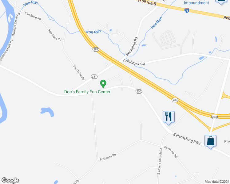 map of restaurants, bars, coffee shops, grocery stores, and more near 1822 East Harrisburg Pike in Middletown
