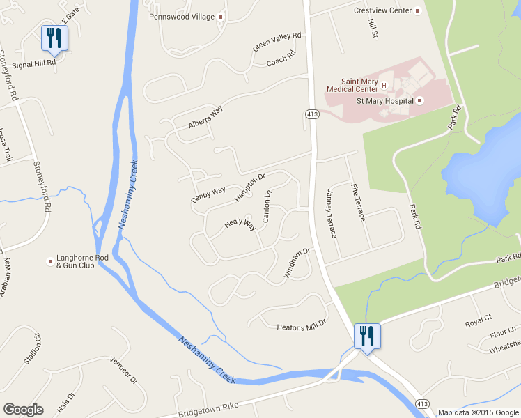 map of restaurants, bars, coffee shops, grocery stores, and more near 41 Canton Ln in Langhorne