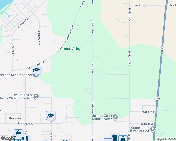 map of restaurants, bars, coffee shops, grocery stores, and more near 13885 Trinity Avenue in Red Bluff