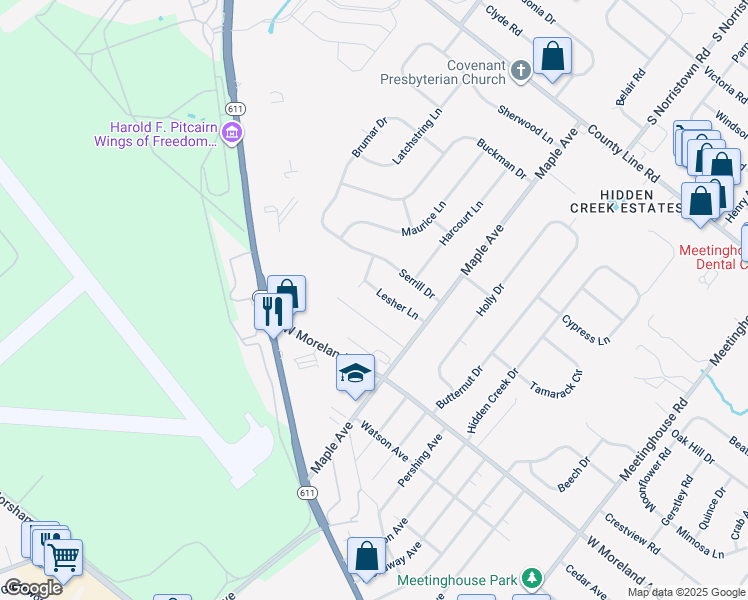 map of restaurants, bars, coffee shops, grocery stores, and more near 515 Lesher Ln in Hatboro